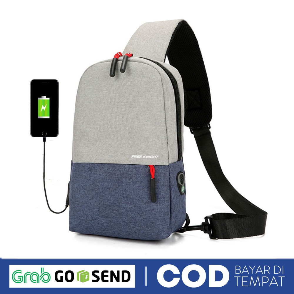 Highland Tas Selempang USB Charger Sling Bag Impor Batam Slempang Kanvas Tas Dada TS501