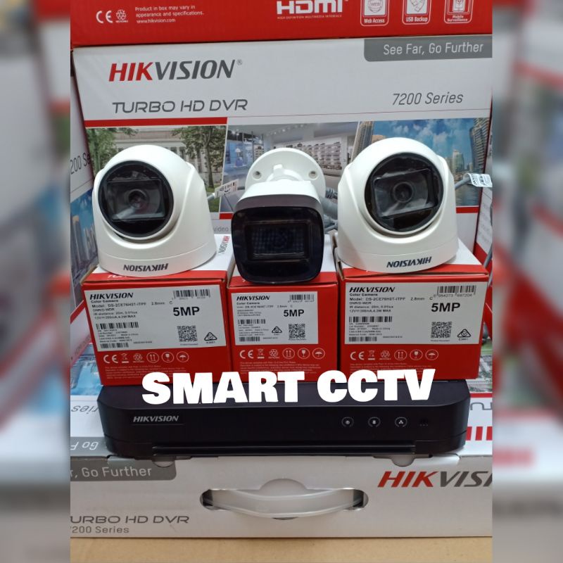 PAKET CCTV HIKVISION 5MP 4 CHANNEL 3 KAMERA NON AUDIO / AUDIO LENGKAP GARANSI RESMI 2 TAHUN