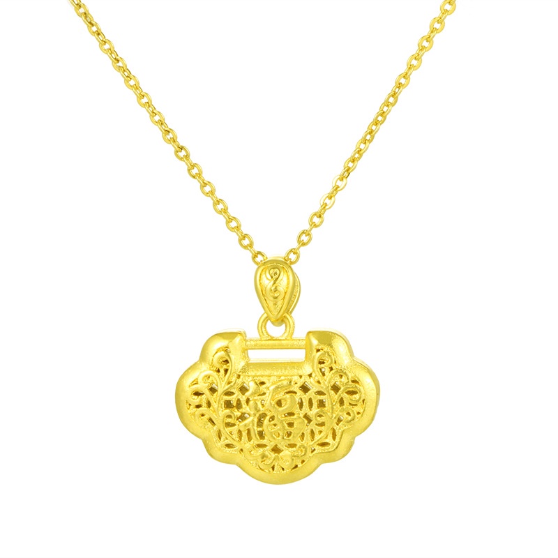 Kalung Liontin Gembok Model Hollow Gaya Korea Bahan 24k