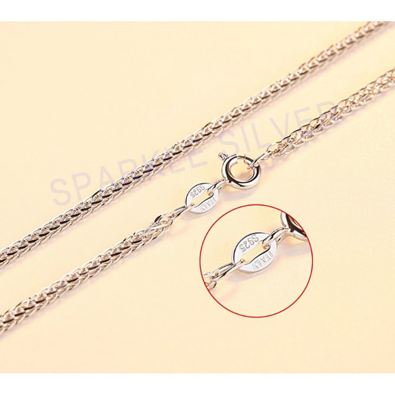 In Stock】925 Rantai perak murni  2mm rantai Chopin Kalung Gandum Halus Rantai Panjang Semua Inci Dicap Italia Pasangan Kalung