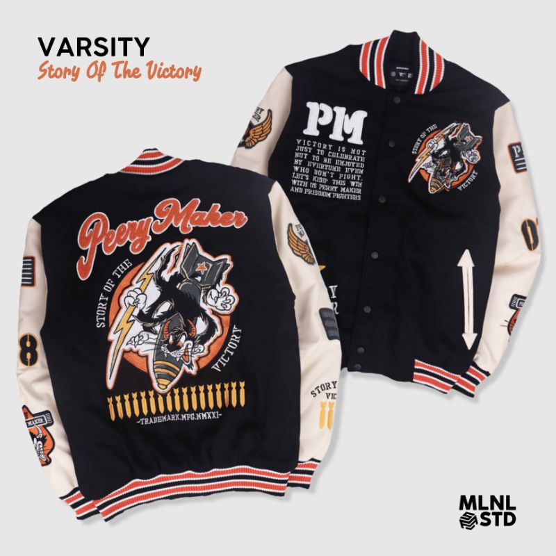 Varsity Jacket Original Victory Black Cream Bordir Jaket Varsity Peery Maker Original Jaket Sunmori 