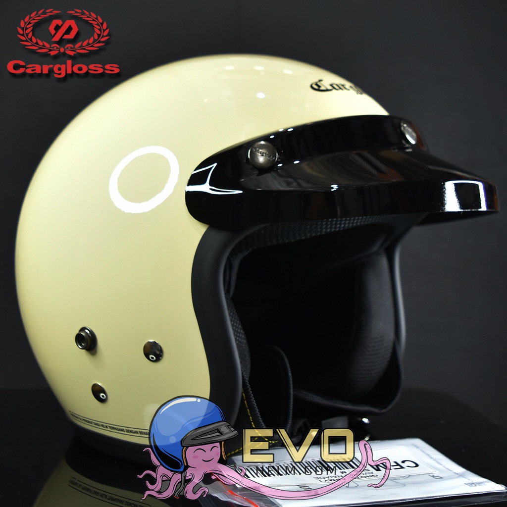 HELM CARGLOSS ORIGINAL CFM RETRO ARMY HALF FACE - CREM METALIC (AVORIO NAIDE) + KACA DATAR