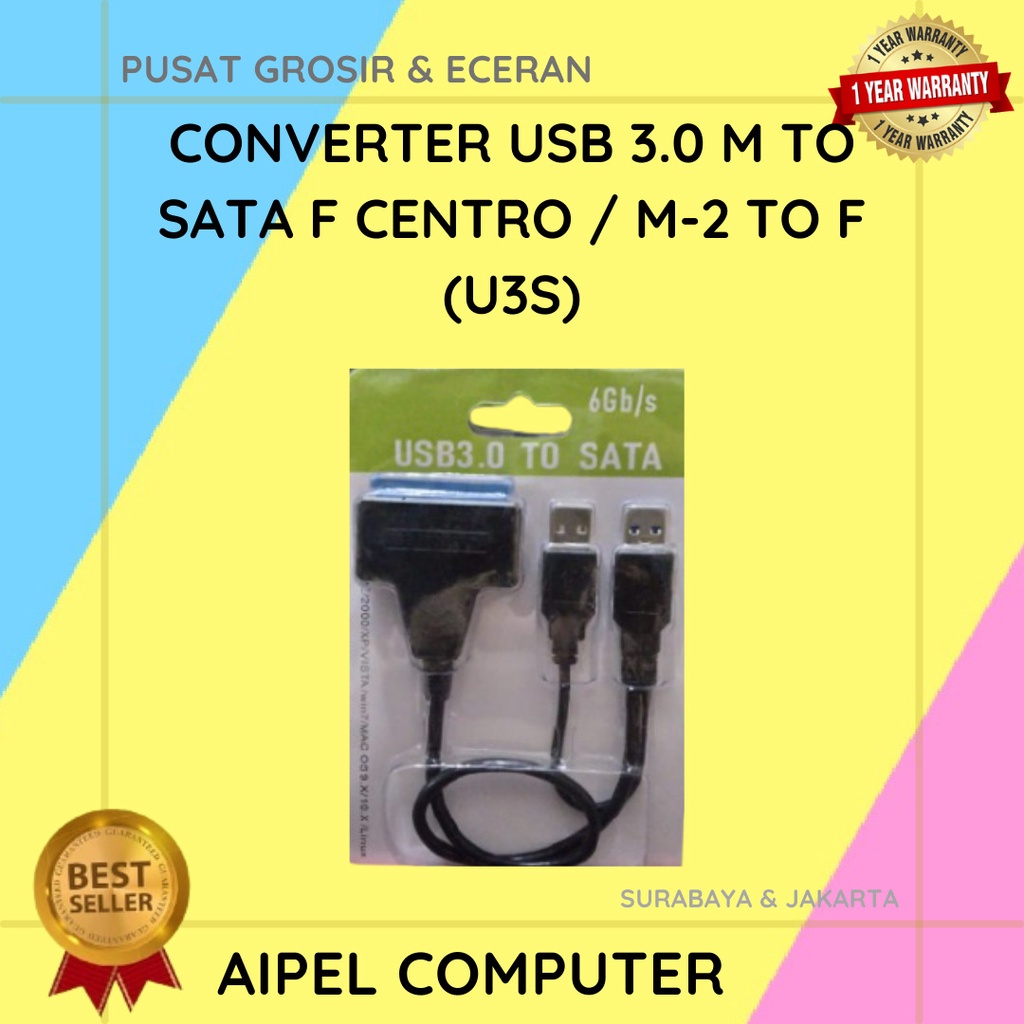 U3S | CONVERTER USB 3.0 MALE TO SATA FEMALE CENTRO / MALE-2 TO FEMALE