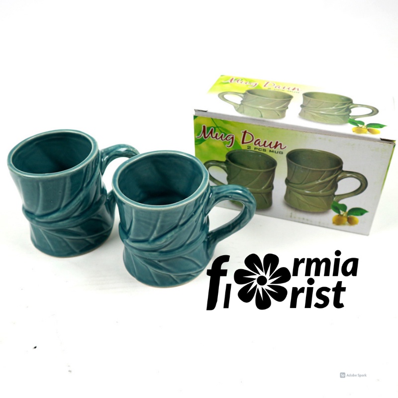 FM - Mug Keramik Daun set 2 pcs 350 ml - KL Gelas Set