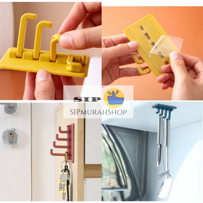 4 Branches Rotating Wall Hooks - Pengait Gantungan Dinding Tempel Tembok Cantolan Rotasi 4