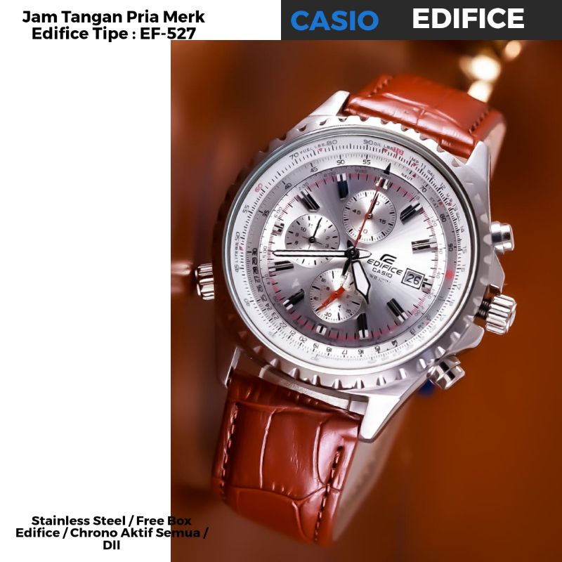 Jam Tangan Pria Merk Edifice Tipe EF527 Baterai Stainless Steel
