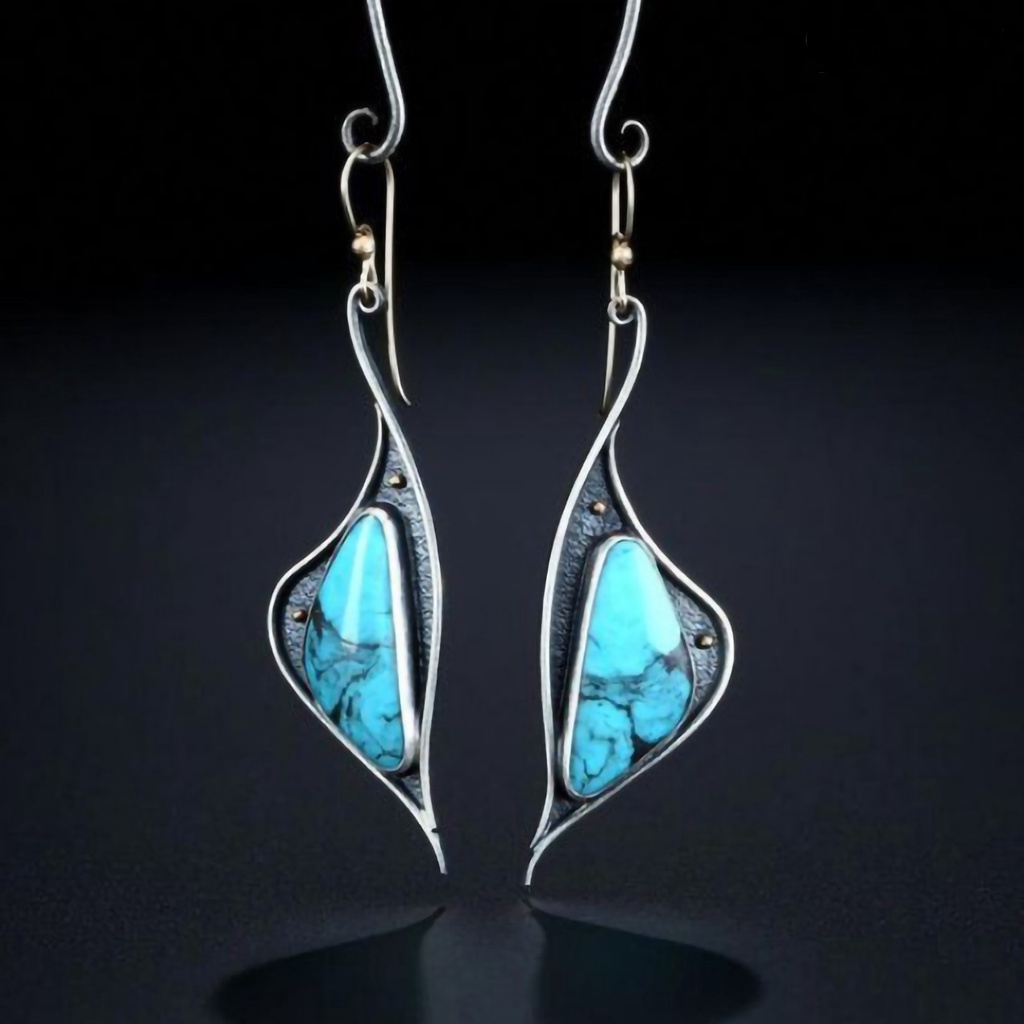 Twowood 1 Pair Hook Earrings Blue Pendant Faux Turquoise Jewelry Electroplating Long Lasting Drop Earrings for Wedding