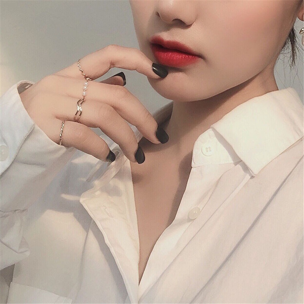 5pcs / Set Cincin Mutiara Gaya Korea Untuk Wanita