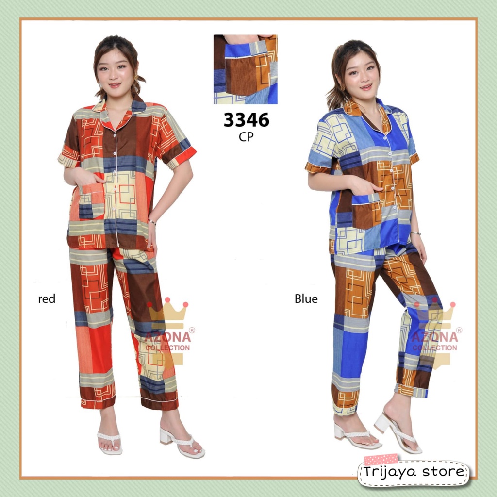 Trijaya . piyama wanita CP katun eropa / baju tidur dewasa motif abstrak CP lengan pendek allsize