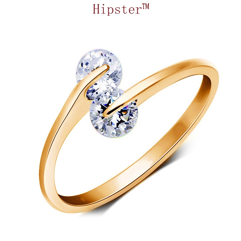 Hot Sale Couple Romantic and Creative Design Double Diamond Interwoven Adjustable Ring