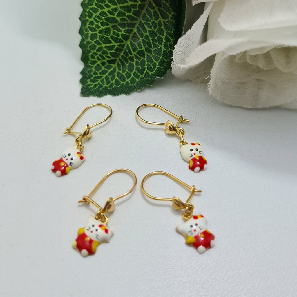 Anting Kait Emas Muda Bandul Badan Hello Kitty