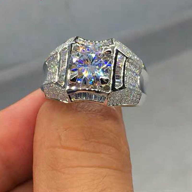 Cincin Bahan 925 Sterling Silver 18k Gold Aksen Berlian Dan Sapphire Putih Untuk Pria