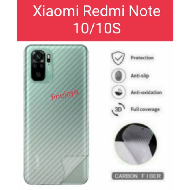 Skin Garskin Karbon Carbon Xiaomi Redmi Note 10 Redmi Note 10S Anti Jamur Belakang Transparan