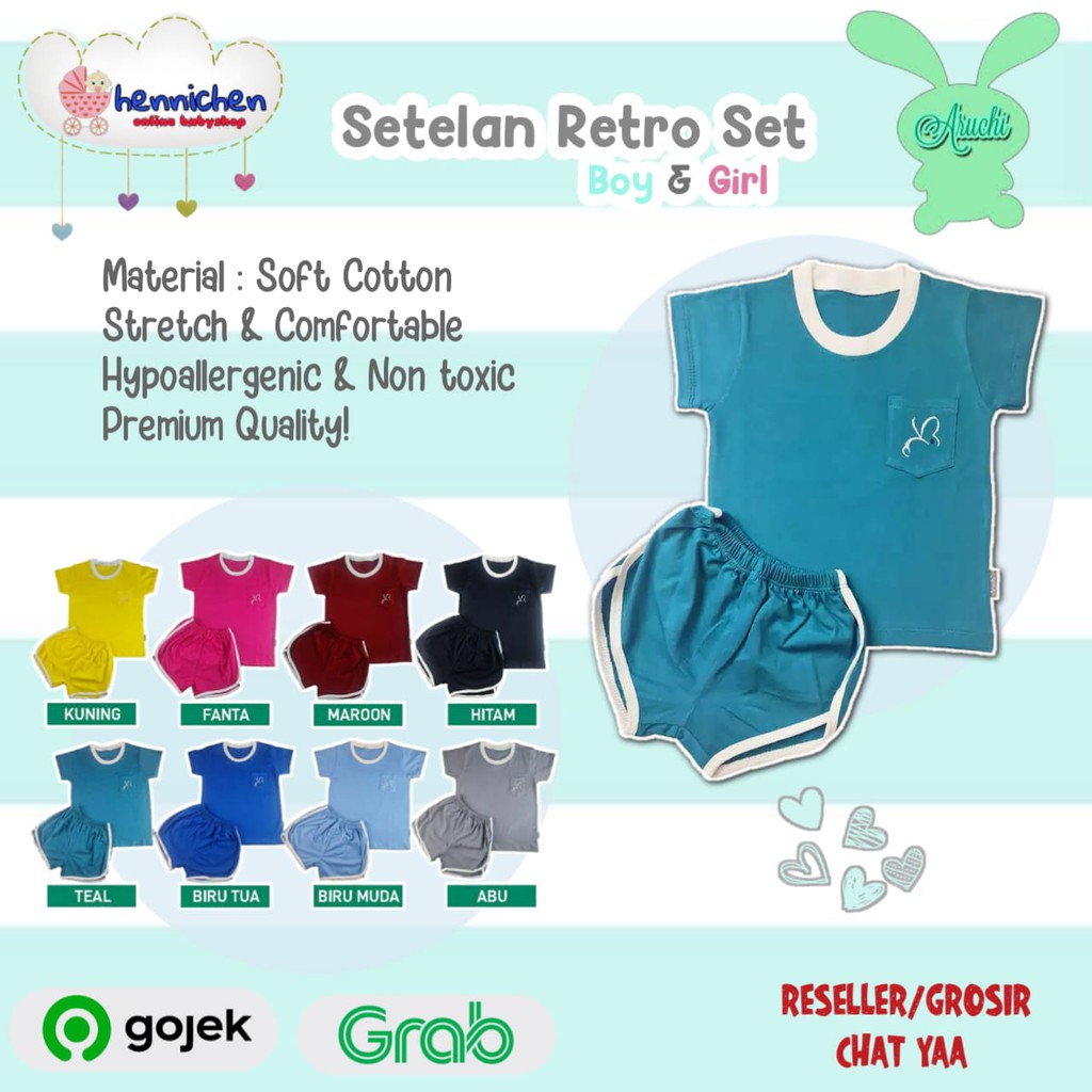 PROMO Setelan Pocket Tee RETRO SET ARUCHI BOY GIRL UNISEX Pakaian Bayi 1-6 Thn