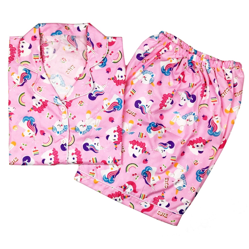 Setelan Piyama Dewasa Celana Pendek Lengan Pendek Hotpant All Size-HPL PONI PINK
