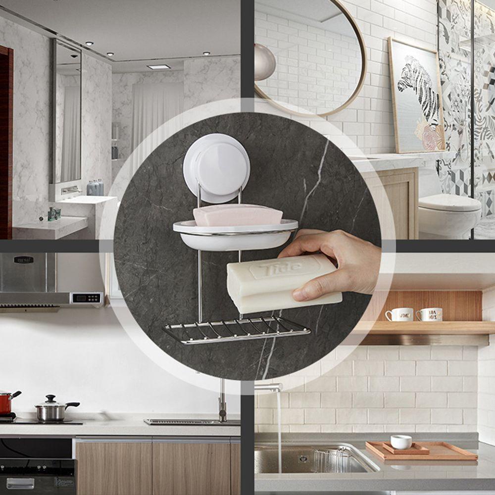 Populer Sabun Piring Reusable Wall Mounted Double Layer Vacuum Sucker Cup Rak Organizer