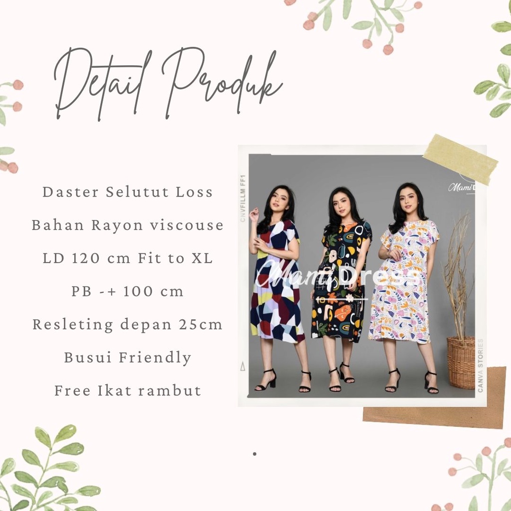 Daster Pendek Selutut Busui Friendly LD 120 PJ 105 Bahan Rayon Viscose merk Mamidress