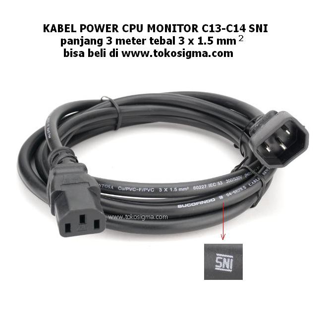 KABEL POWER 3 meter CPU-MONITOR C13-C14 SNI TEBAL 3x1.5mm