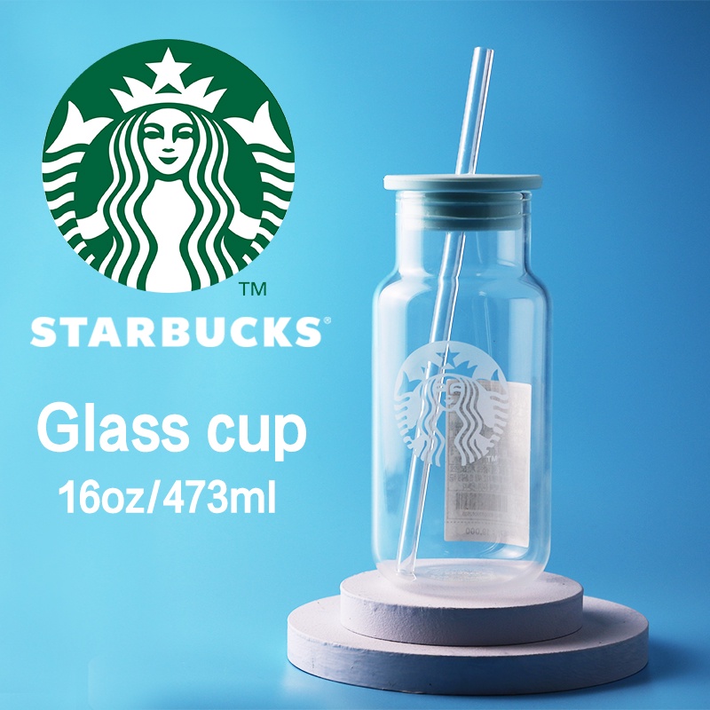 Starbucks Cangkir Kaca Botol Minum Kaca Transparan Reusable With straw 473ml