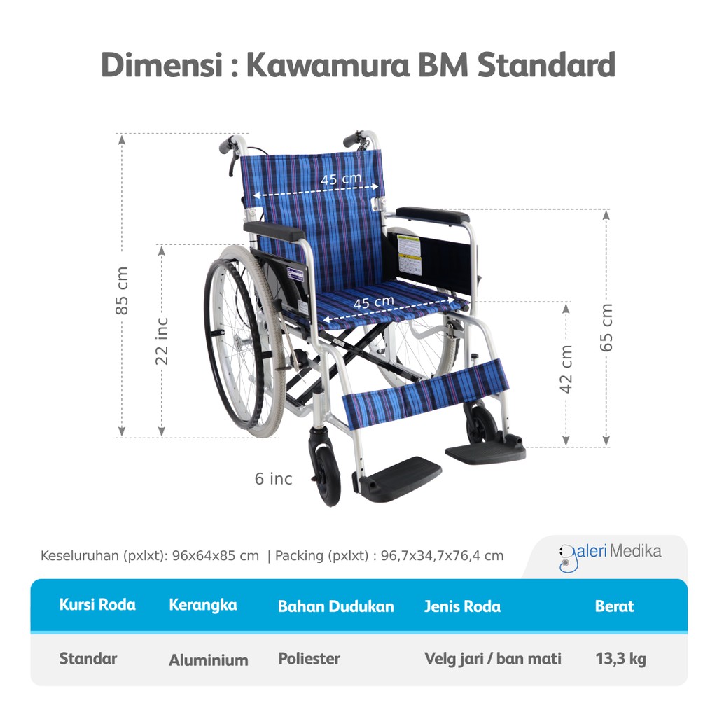 Kawamura Type BM Standard Kursi Roda Jepang Bahan Aluminium