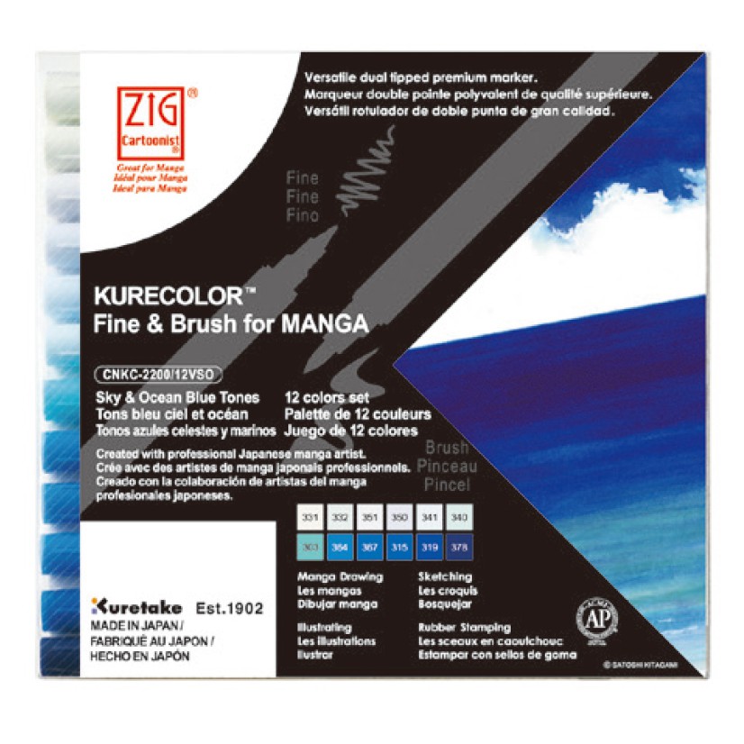 

ZIG KURECOLOR FINE&BRUSH 12 Color Set Sky & Blue Ocean (CNKC-2200/12VSO)