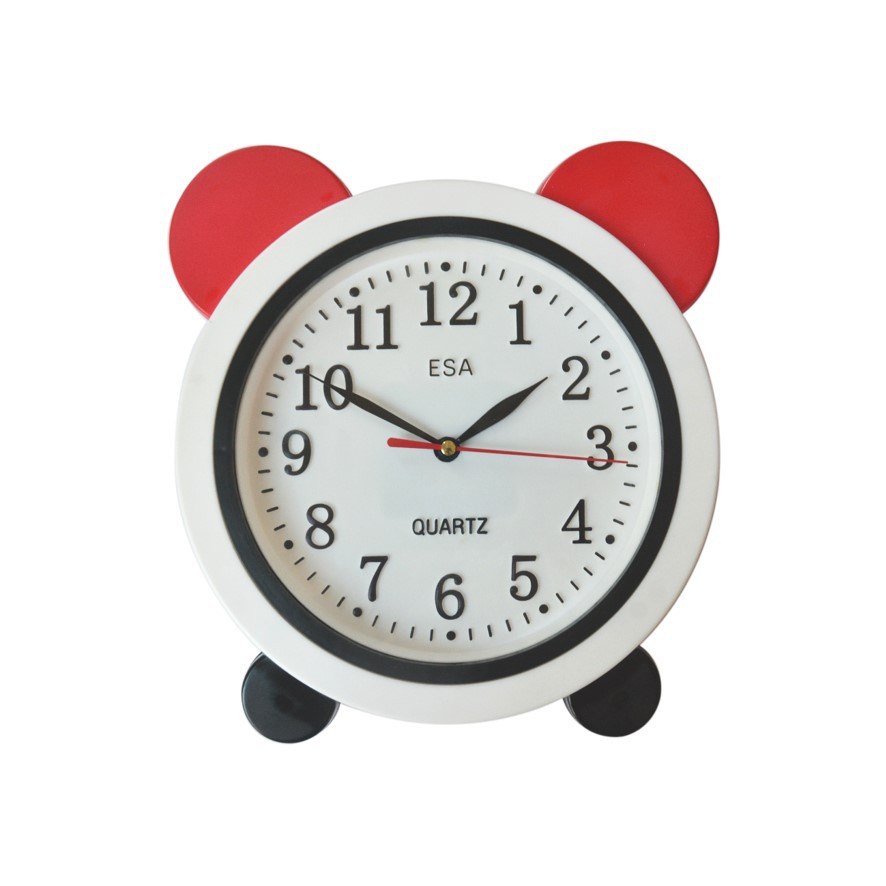 Jam Dinding Anak Bentuk Kepala Mickey Minnie Mouse 23cm Free Baterai