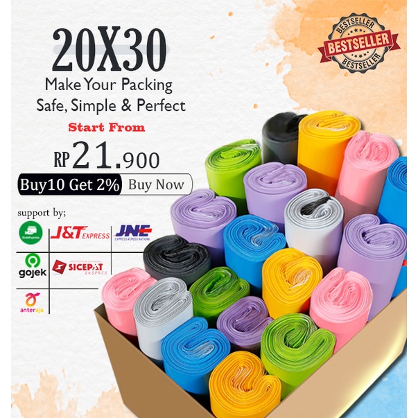 

[100 PCS] 20X30 PLASTIK PACKING POLYMAILER POLIMAYLER PUTIH UNGU PINK KUNING SILVER ABU HITAM ORANGE TERMURAH