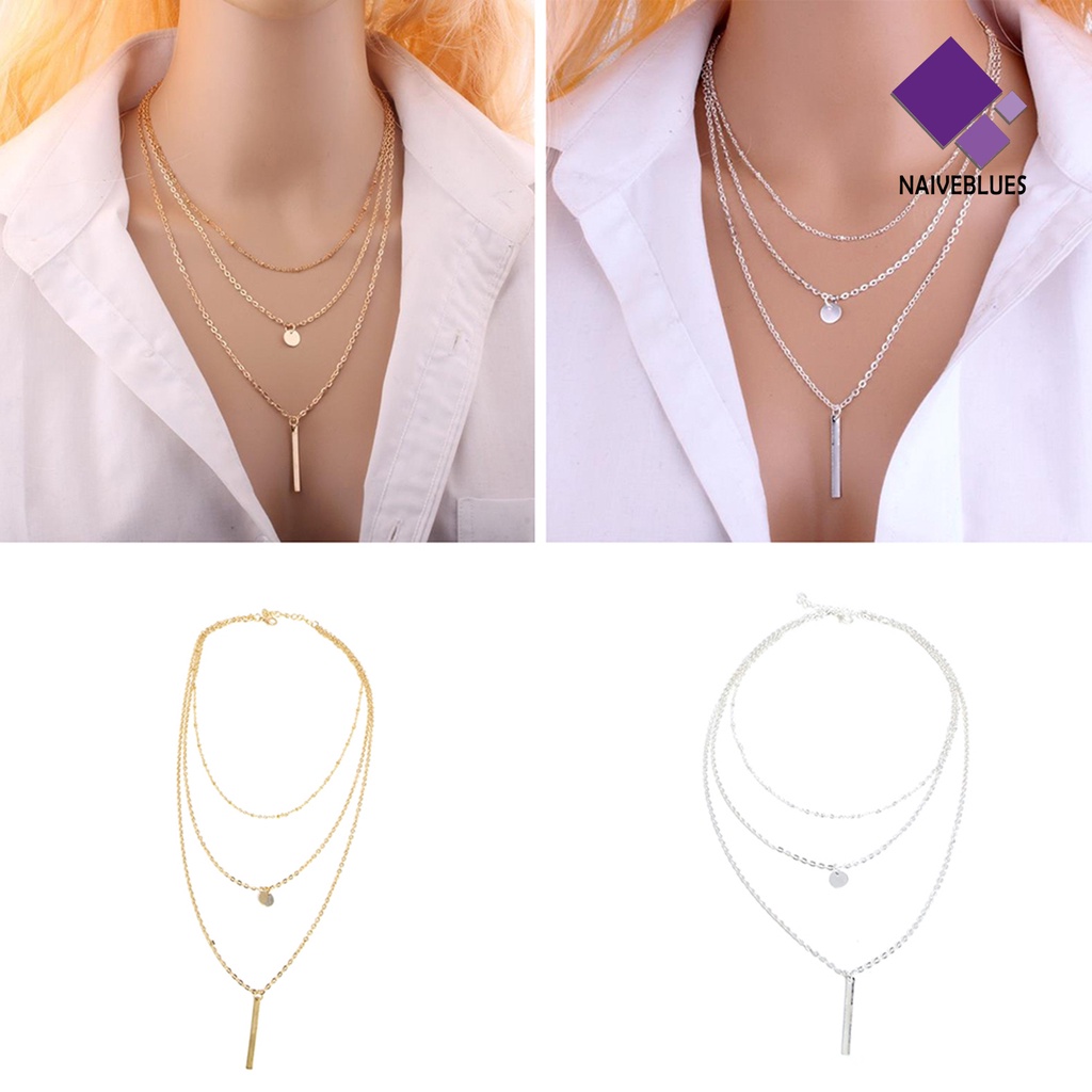 Kalung Panjang Tiga Lapis Bahan Alloy Untuk Pesta