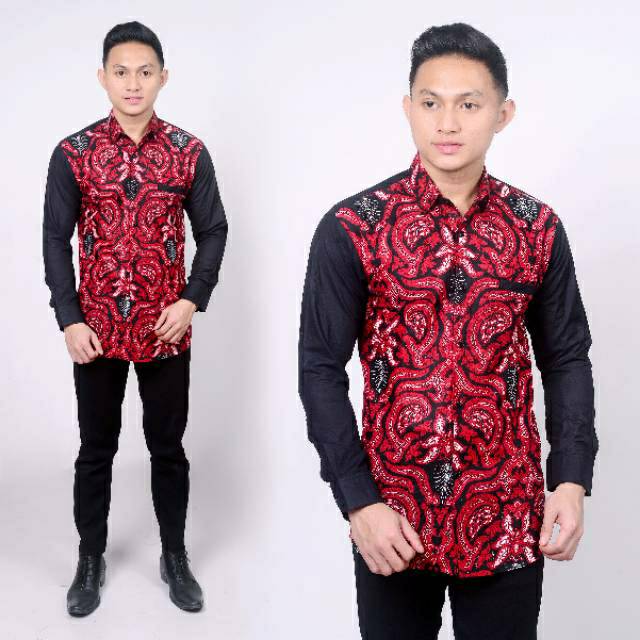 MEN SALE BATIK PRIA SLIM FIT LENGAN PANJANG KOMBINASI HITAM