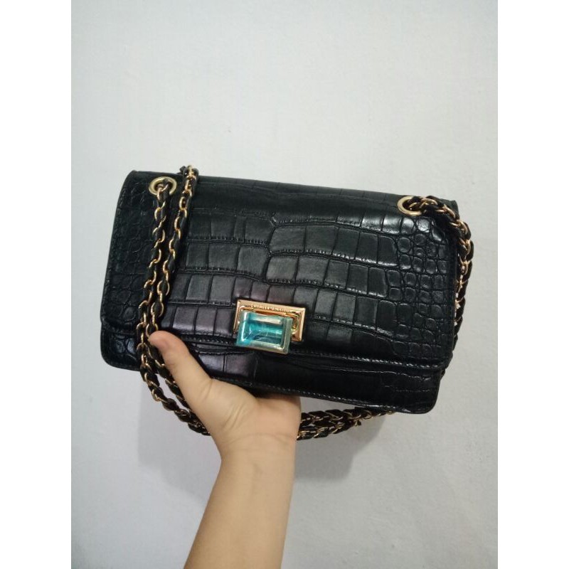 CK CROCO BAG/ PUSHLOCK CLOSURE