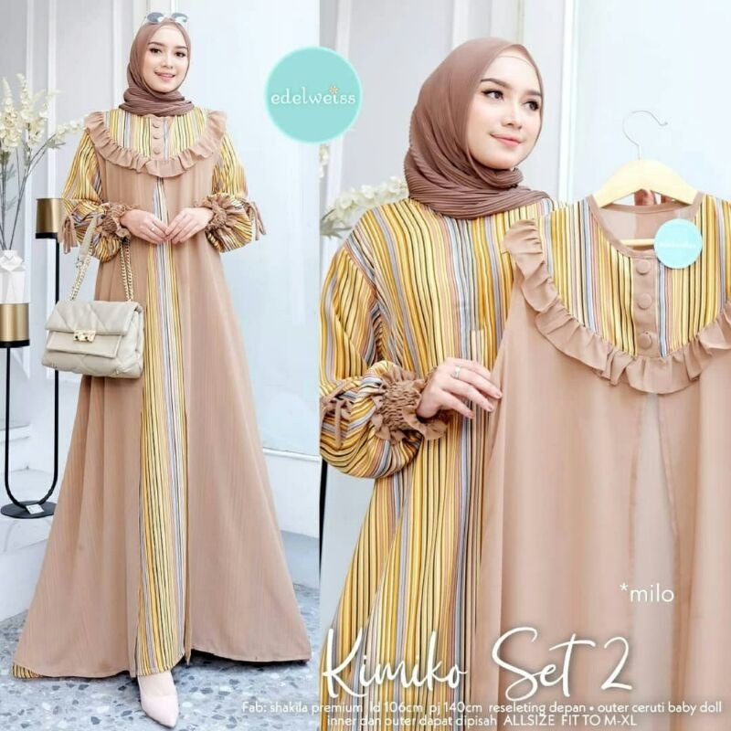 KIMIKO SET 2 MAXY SYAKILA MIX CERUTY Gamis Wanita Terbaru 2022 Lebaran Terlaris Gamis 2 in 1 Set Outer Dress Panjang Kondangan Wanita Modern