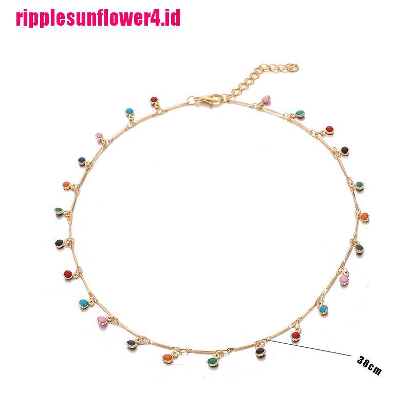 Kalung Choker Dengan Liontin Manik-Manik Rumbai Warna-Warni Gaya Boho