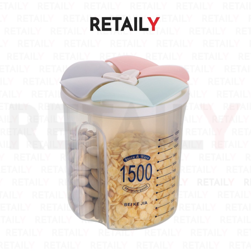 Retaily HL0225 Toples Dapur 3 Sekat Tempat Penyimpanan Makanan 1500 ML Food Container Transparan Plastik