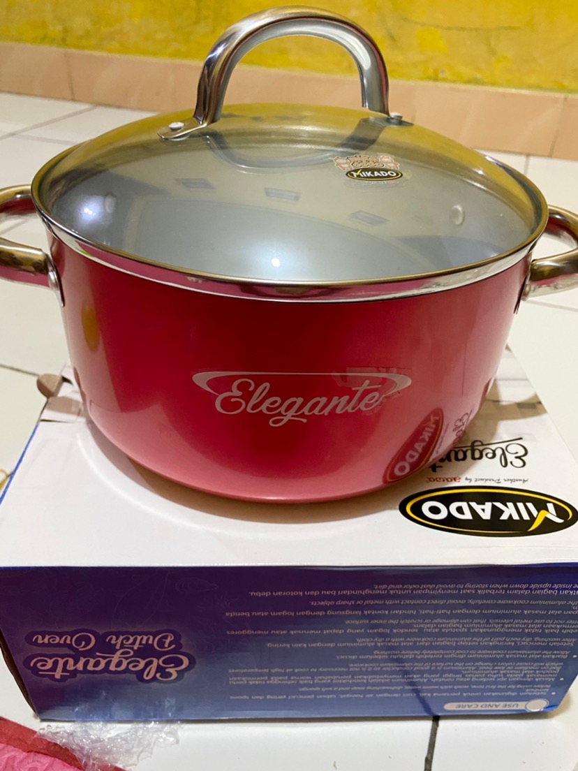 Maspion Panci Elegante Dutch Oven Tutup Kaca 20 Cm Merah - Panci Aluminium