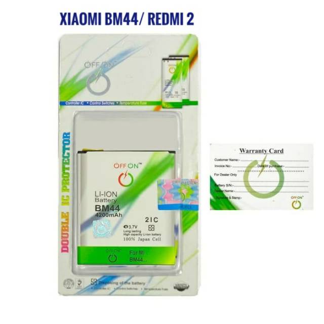Baterai Battery Double Power OFFON Xiaomi BM44 Redmi 2 Batre Batere BM 44