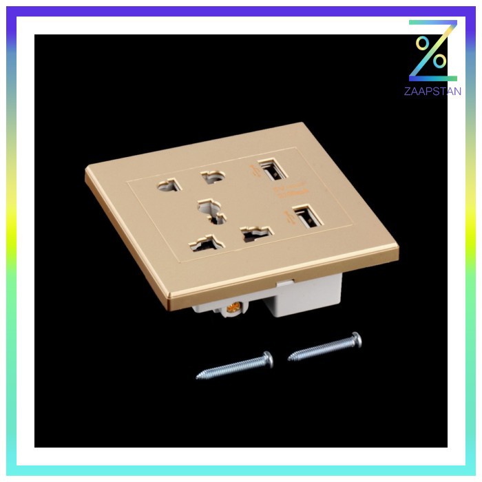 Stop Kontak Universal UK EU US &amp; 2 Port USB - SZ46502 - Golden