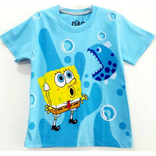  Baju  Kaos  Pendek Anak D C Karakter  Spongebob Ikan Biru 