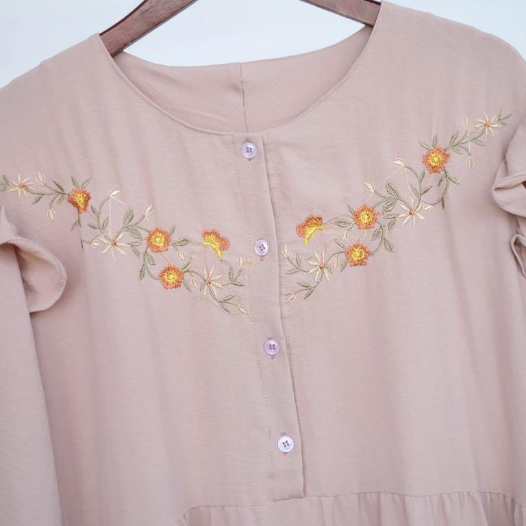 (New Arrival)  Nabila Dress Gamis WanitaBahan Crinkle Airflow Premium Aksen Bordir Kekinian Viral oo