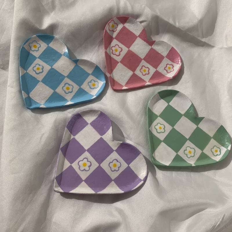 HEART CHEKERED CLAY TRAY / CLAY TRICKET DISH (vol 7) clay tray / aesthetic decor / aesthetic tray / 