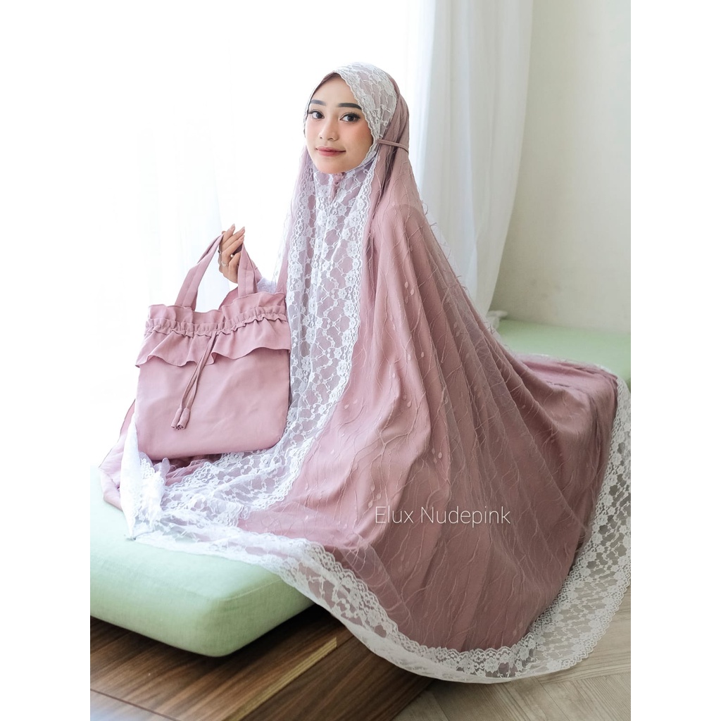 Mukena Eiffel Lux Dalanova Ori/Mukena Elux/Mukena Hantaran Seserahan/Mukena Free Tas/Mukena Tulle