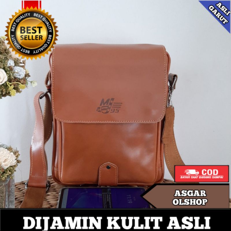 Tas pria/cowok tas kulit asli pull up tas kulit garut sukaregang tas selempang pria kulit asli