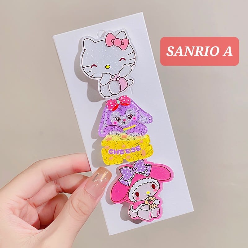 BAJUKIDDIE JEPIT RAMBUT SANRIO ISI 3 PCS AKSESORIS RAMBUT JEPITAN PONI ANAK CEWEK IMPORT