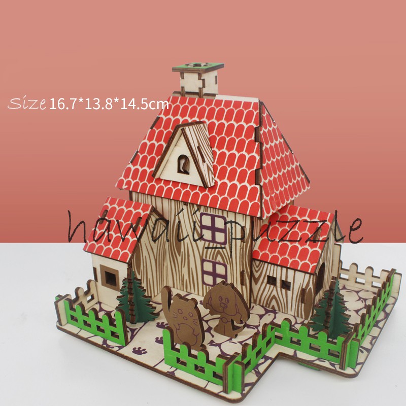 Puzzle 3D DIY bahan kayu model The Wizard of Oz House mainan puzzle edukasi anak (kado &amp; pajangan)