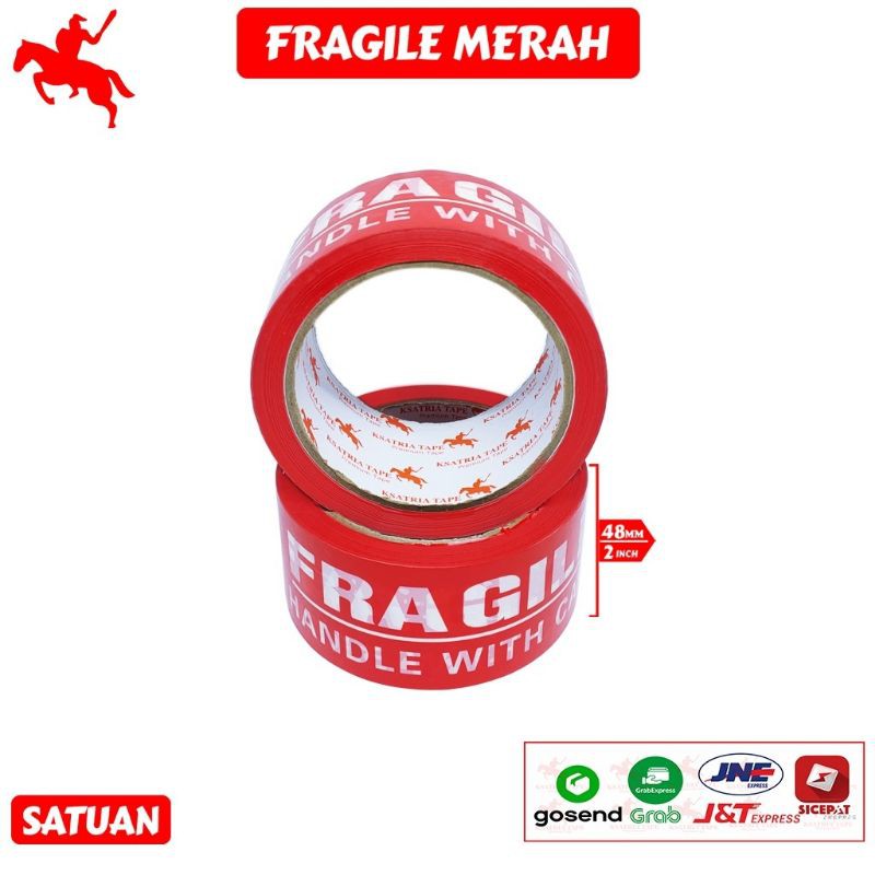 Lakban Fragile Merah 45mm x 100 yard Isolasi Kuat Perekat Lem Murah