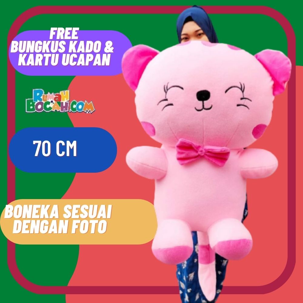 Boneka Kawai 70 cm Jumbo Besar Boba Kucing Kawai JB Pink untuk Kado Ulang Tahun Kado Anniversary Kad