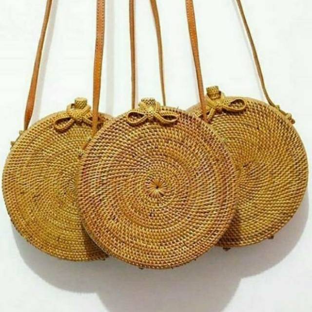 TERMURAH! TAS SELEMPANG BUNDAR BAHAN FULL ROTAN ASLI - SOUVENIR UNIK BEST SELLER READY STOCK JOGJA