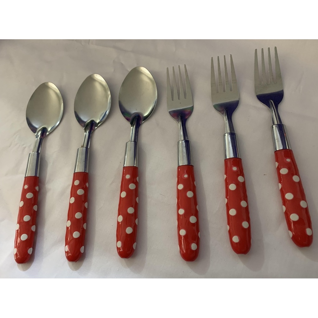 Sendok makan - sendok Garpu Polkadot - Sendok Polkadot - Sendok Stainless food grade isi 6 pcs