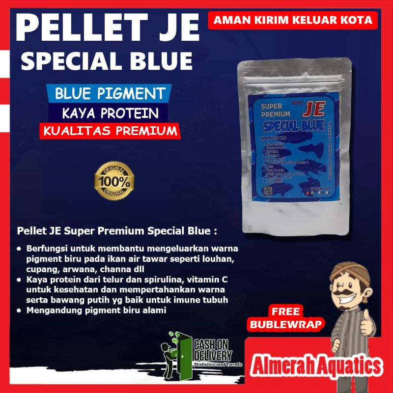 Pelet JE Super Premium BLUE pelet louhan channa cupang arwana guppy dll 100gr