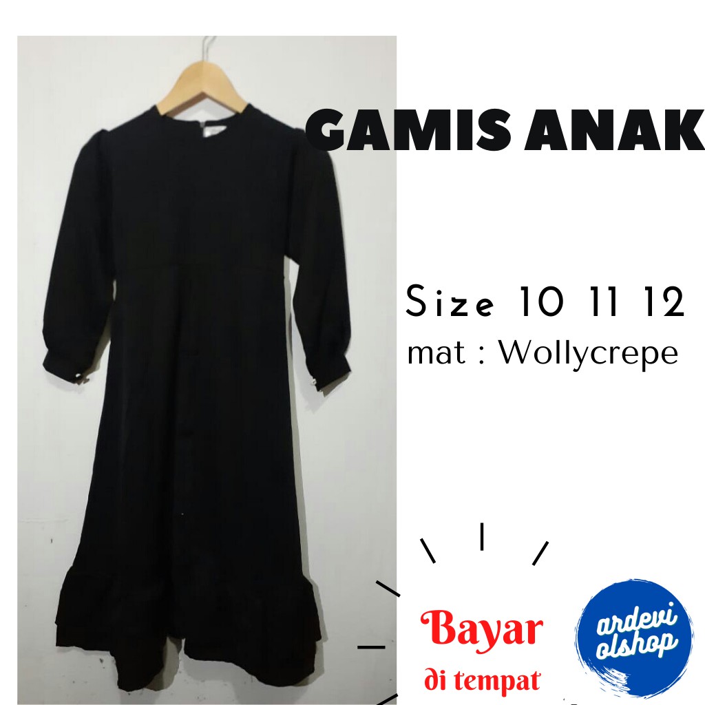 Gamis Syari Anak Perempuan Tanggung  Warna Hitam