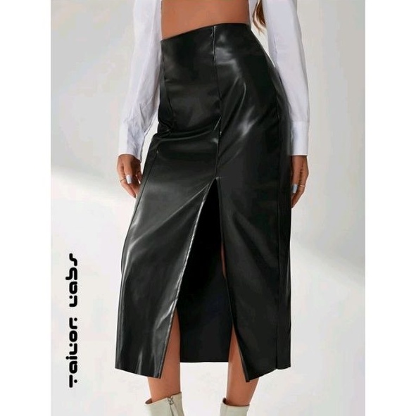 Skirt Leather Split Thigh PU Leather High Waist By Tailor Labs